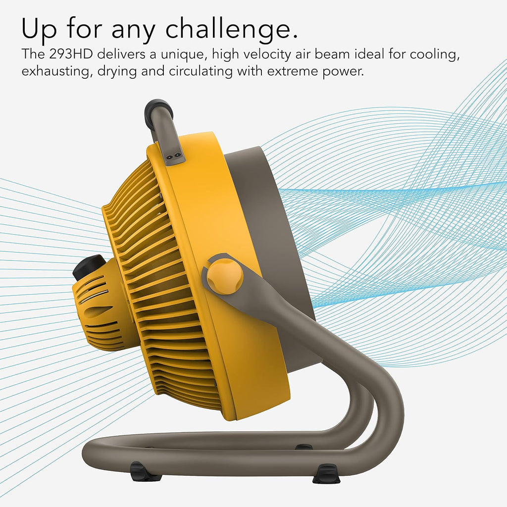 Vornado 293 Large Heavy Duty Shop Fan, 3 Speed Electric Fan, High Impact Casing, IP54-Rated Motor, Whole Room Air Circulator, Pivoting Head, Carry Handle, 16' Floor Fan for Bedroom and Garage, Yellow