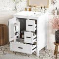 24' Bathroom Vanity with Sink, Harper & Bright Designs Free Standing Single Vanity Set with 3 Drawers and One Door with Storage Racks, Solid Wood Storage Cabinet with Ceramic Basin for Bathroom, White