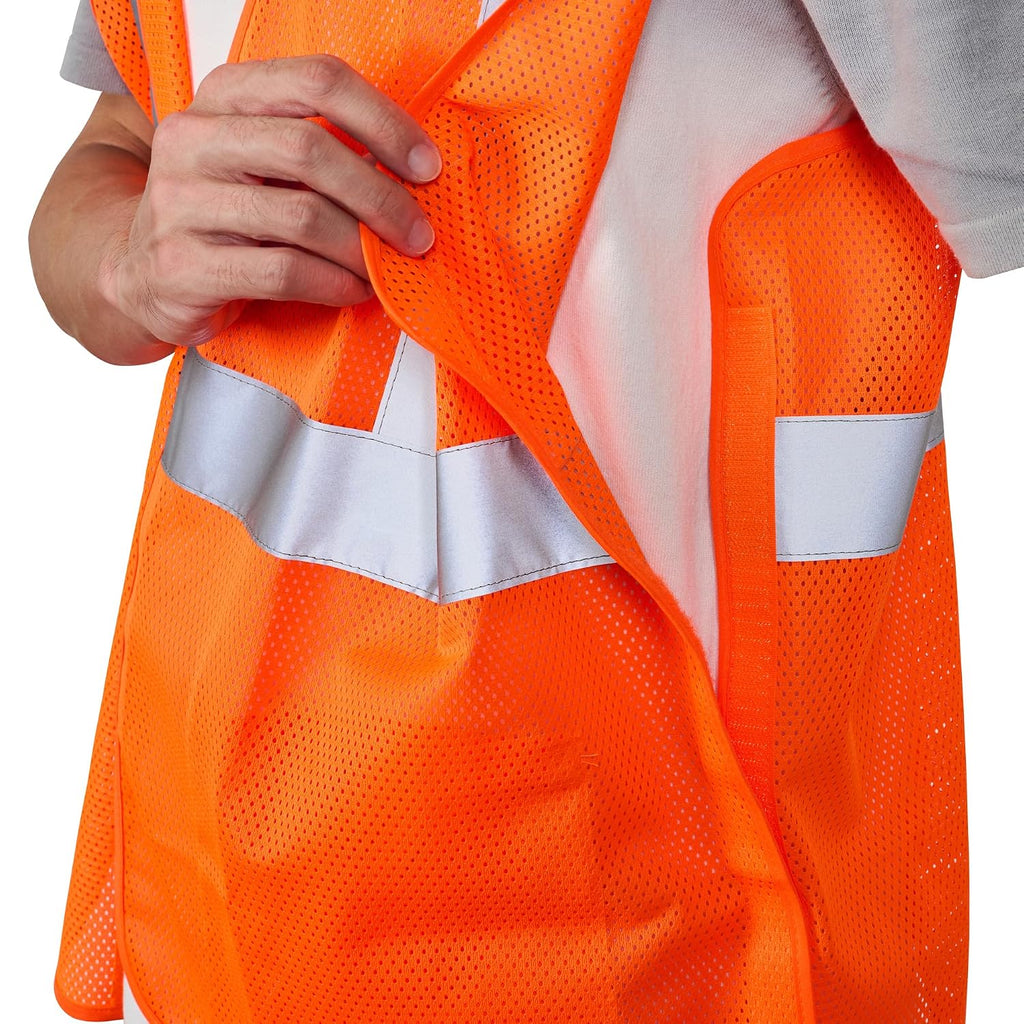 Restaurantware High Visibility Vest - 20 Pack - 27.99 x 27.56 Inch Plastic Breakaway Safety Vest - Tear Away Mesh Reflective Work Vest - Hook and Loop Closure - Orange