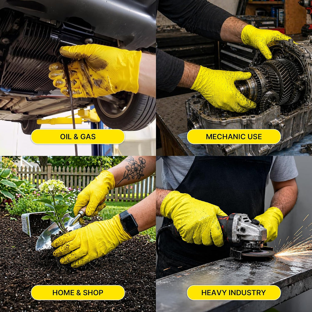 TitanFlex Heavy Duty Industrial Nitrile Gloves with Raised Diamond Texture, 6-mil, Latex Free (Dark Green/Yellow)