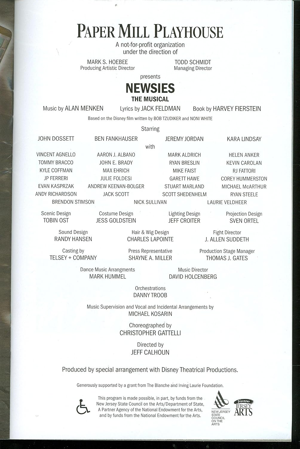 Newsies The Musical, pre-Broadway Playbill + Jeremy Jordan, John Dossett, Kara Lindsay, Andrew Keenan-Bolger, Vincent Agnello