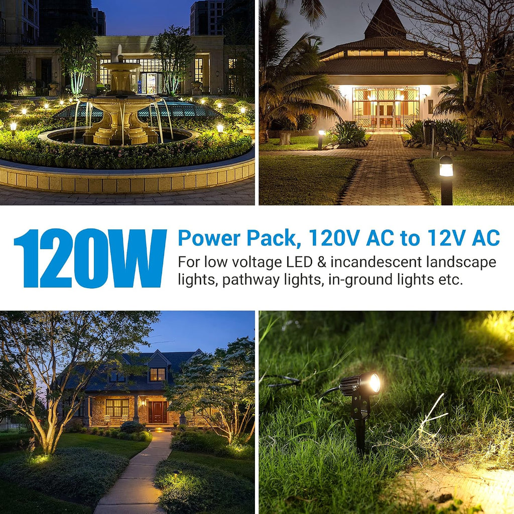 DEWENWILS 120W Low Voltage Landscape Transformer, Outdoor Transformer with Timer and Photocell Sensor, 120V AC to 12V AC, Weatherproof, for LED Lighting, Spotlight, Pathway Light, ETL Listed
