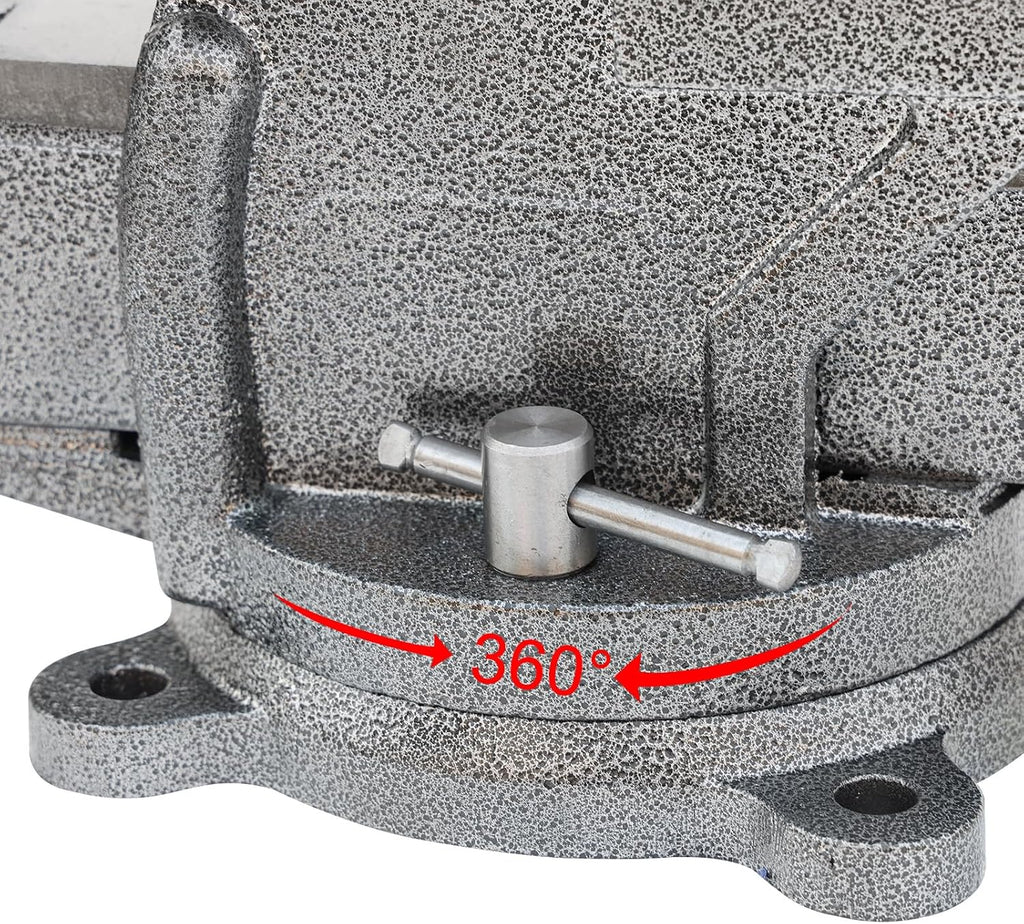 KAKA INDUSTRIAL Bench Vises 6 Inch Jaw Width, 6 Inch Jaw Opening Homeowner's Vise, Swivel Base Heavy Duty, for Drilling, Pipe Cutting, Woodworking HPS-150