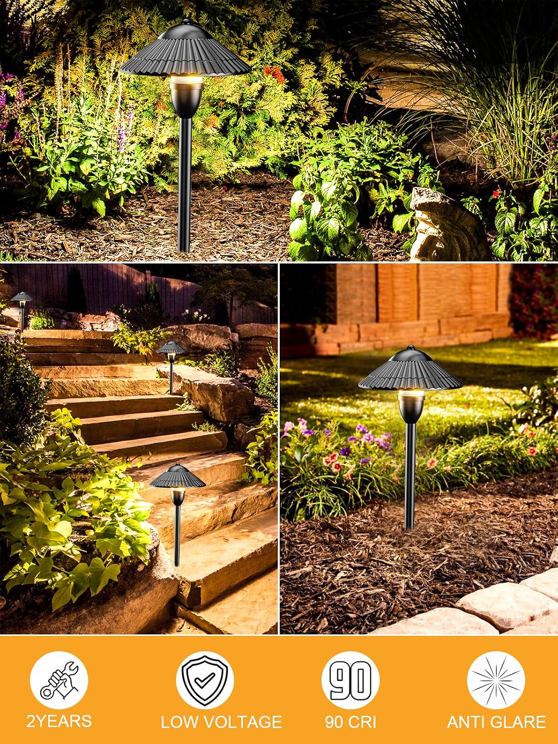 ZUCKEO Low Voltage Landscape Lighting LED Pathway Lights, 5W Landscape Path Lights 3000K Warm White 12-24V, Outdoor IP66 Ground Light for Garden, Walkway, Yard (12-Pack with Connector)