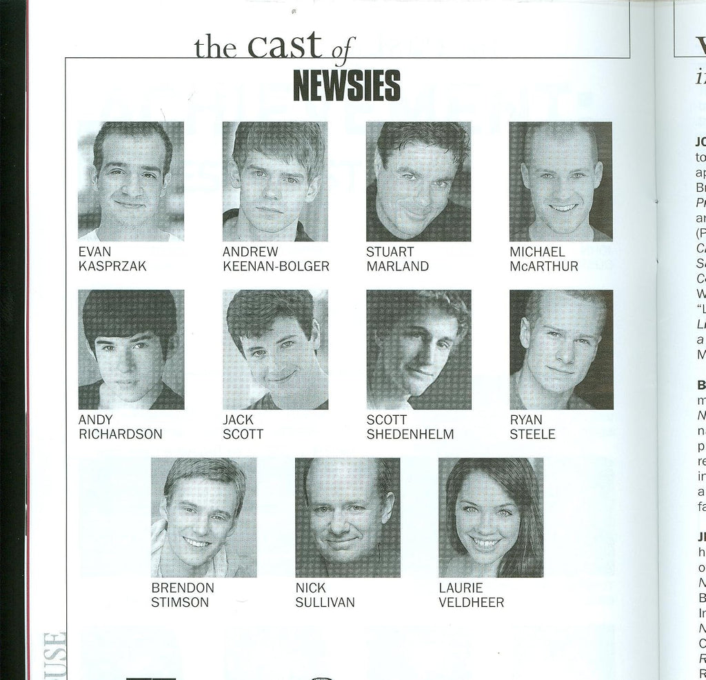 Newsies The Musical, pre-Broadway Playbill + Jeremy Jordan, John Dossett, Kara Lindsay, Andrew Keenan-Bolger, Vincent Agnello