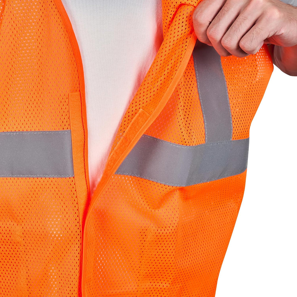 Restaurantware High Visibility Vest - 20 Pack - 27.99 x 27.56 Inch Plastic Breakaway Safety Vest - Tear Away Mesh Reflective Work Vest - Hook and Loop Closure - Orange
