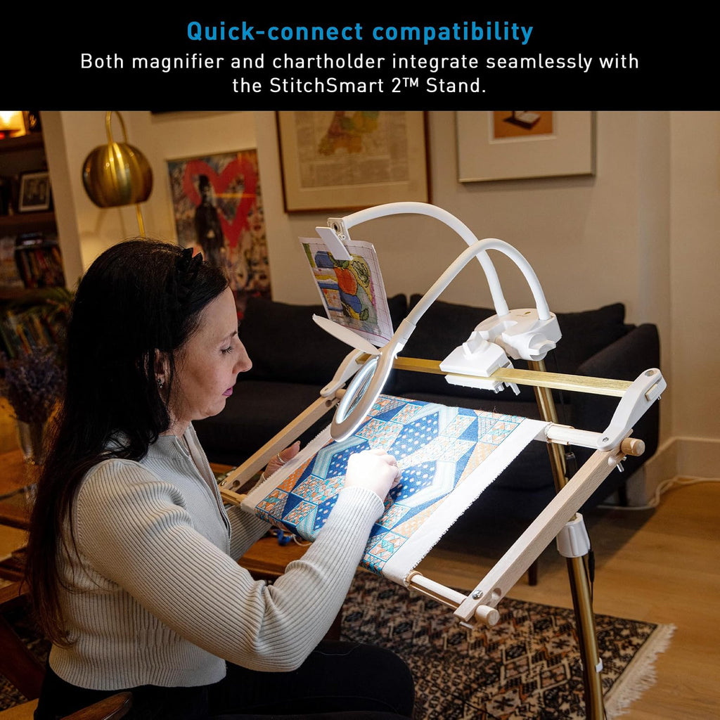 Daylight StitchSmart 2 Magnifier & Chartholder (Accessories Only)–Adjustable Embroidery Frame Support with LED Magnifier Lamp, 360° Rotation, 95+ CRI Lighting, Flexible Arms (Doesn't' Include Stand)
