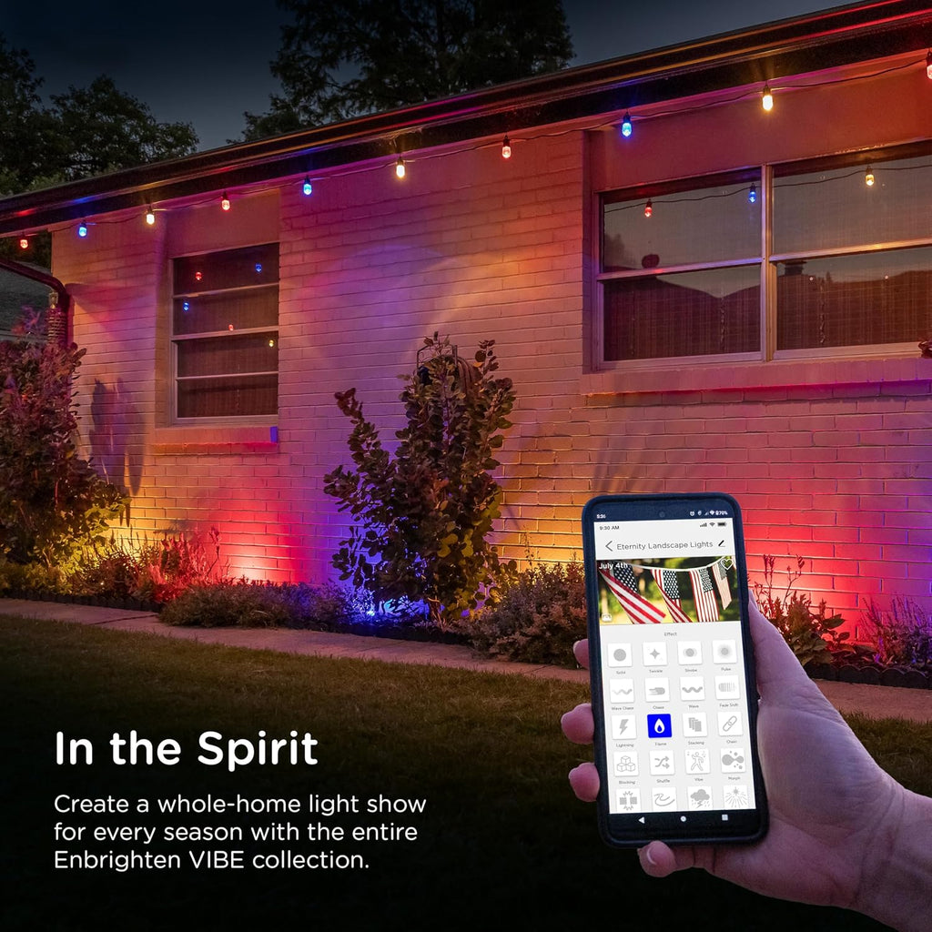 Enbrighten Vibe Eternity Garden Lights, 50ft, 12 RGBWIC LEDs, Waterproof, Uplights, Outdoor Landscape Lighting, Home Exterior Spotlight, Smart App, Works with Alexa, Google Home, 83790