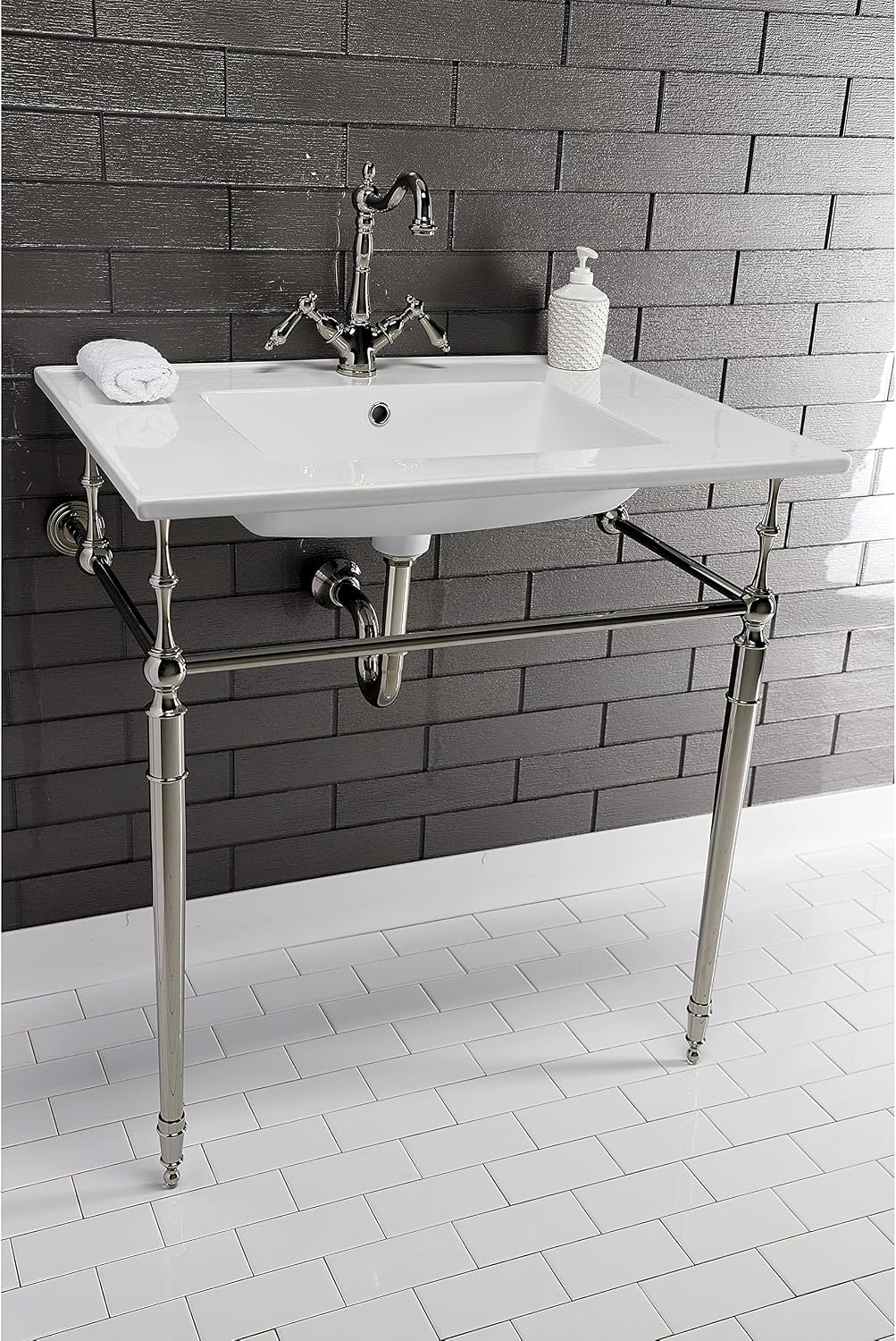 Kingston Brass LBT312271 Continental 31-Inch Ceramic Vanity Sink Top (1 Hole) in White