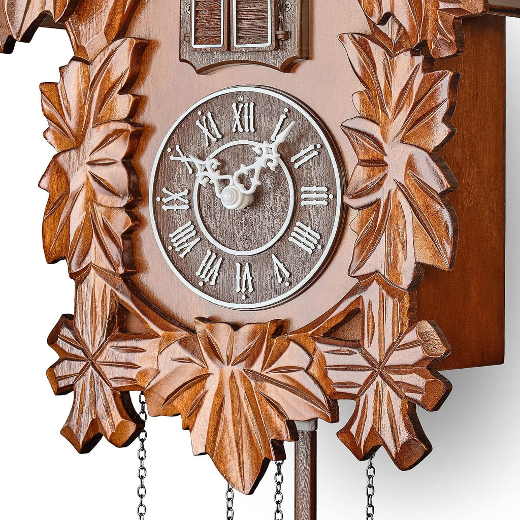 TIMEGEAR Cuckoo Clock with Night Mode, Hand Carved Decorations and Swinging Pendulum (Brown)