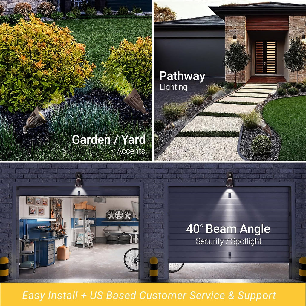 NUWATT 25W Bullet Spot Lights Outdoor LED Landscape Light, 3500 LM Bright Outdoor Lighting for Yard, 30K/40K/50K Selectable, 1/2' Knuckle Mount, 120-277V Waterproof Flag Pole Lights (6-Pack)