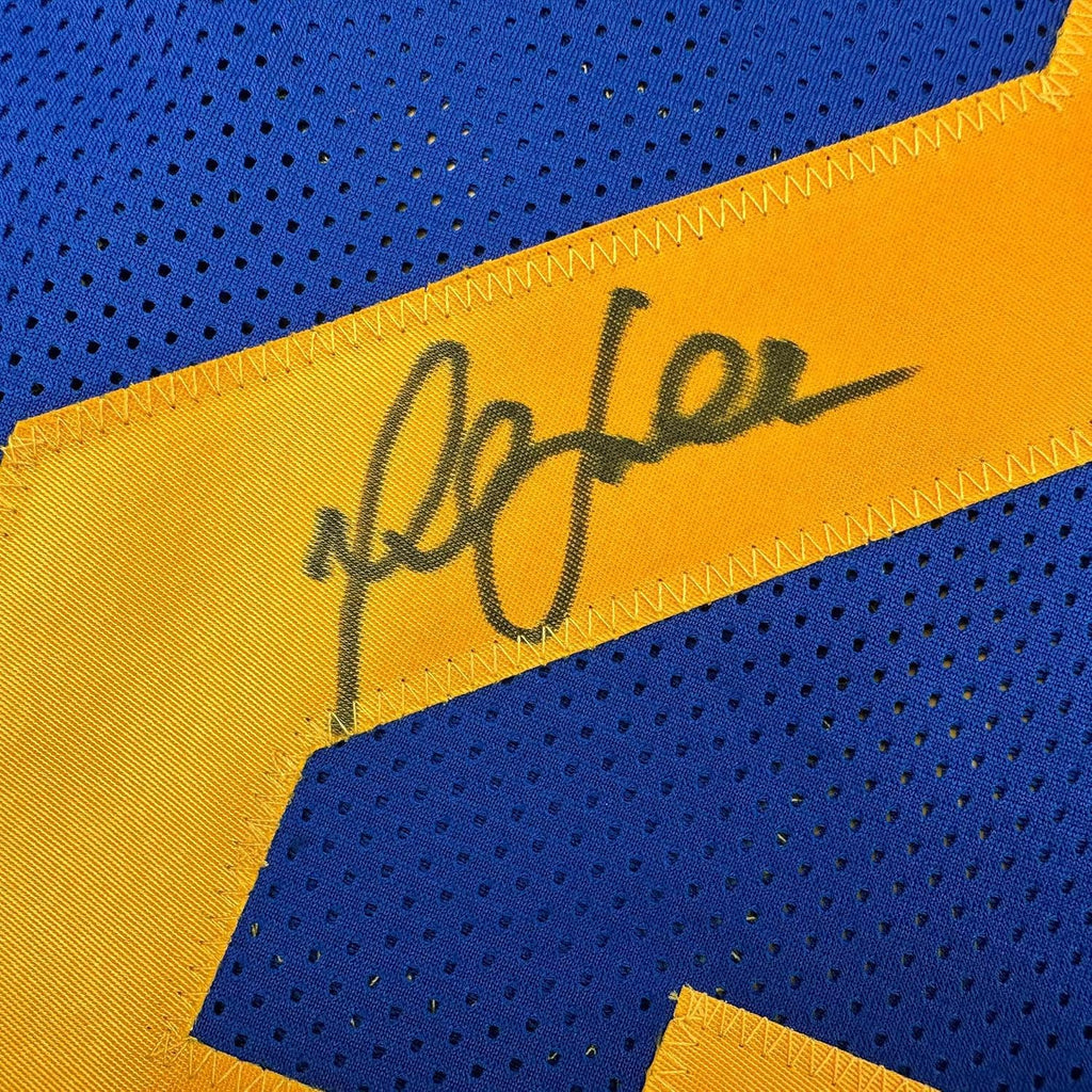Autographed/Signed Marshall Faulk St. Louis Blue Football Jersey JSA COA