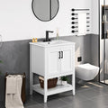 Yaheetech 24' Modern Bathroom Vanity with Sink, Bathroom Sink Cabinet with Rectangular Ceramic Basin, Bathroom Vanities Cabinet with 2 Doors and 1 Open Shelf, White