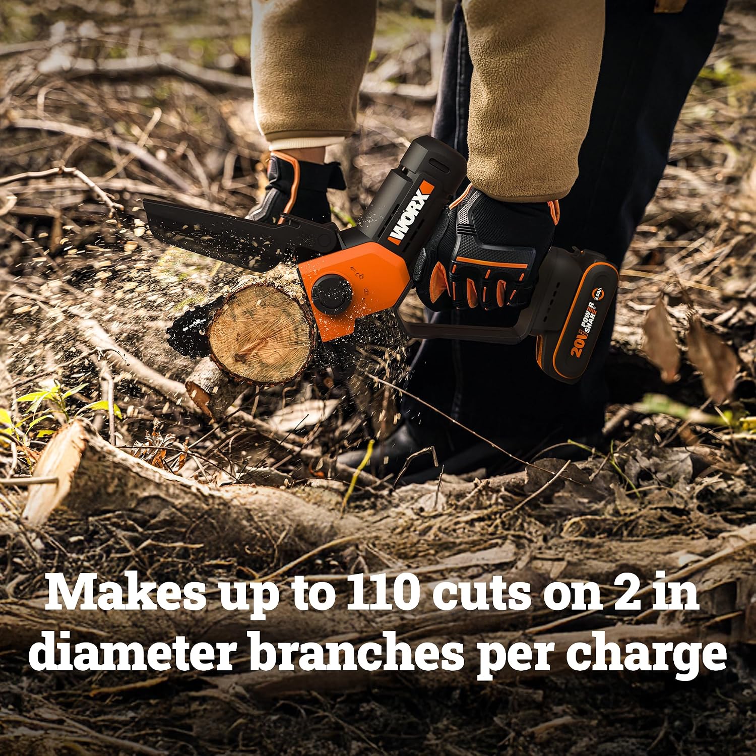 WORX Pole Chainsaw, 20V 5'' Pruning Saw with extension pole, Reach up to 9 ft, 25 ft/s Chain Speed, Includes 20V 2.0 Ah Battery and Charger, PowerShare,WG326.1