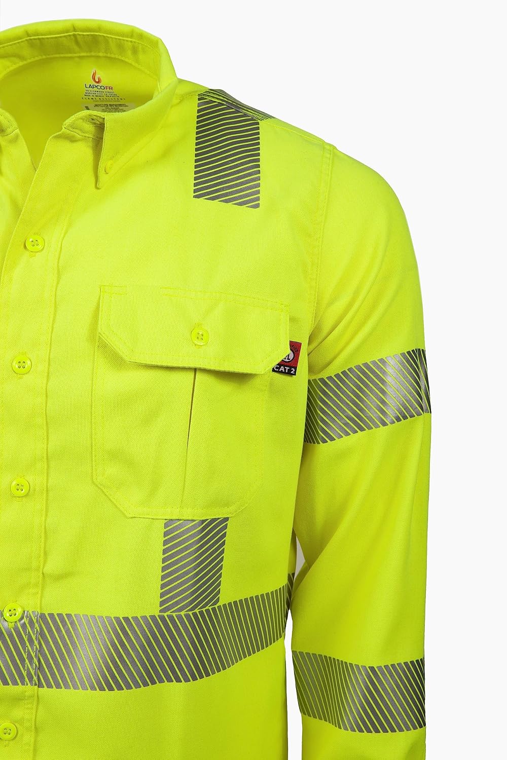 LAPCO FR Modern Hi-Viz Uniform Shirt, Class 3, 5oz. Tecasafe One, Hi-Viz Yellow, Small Long
