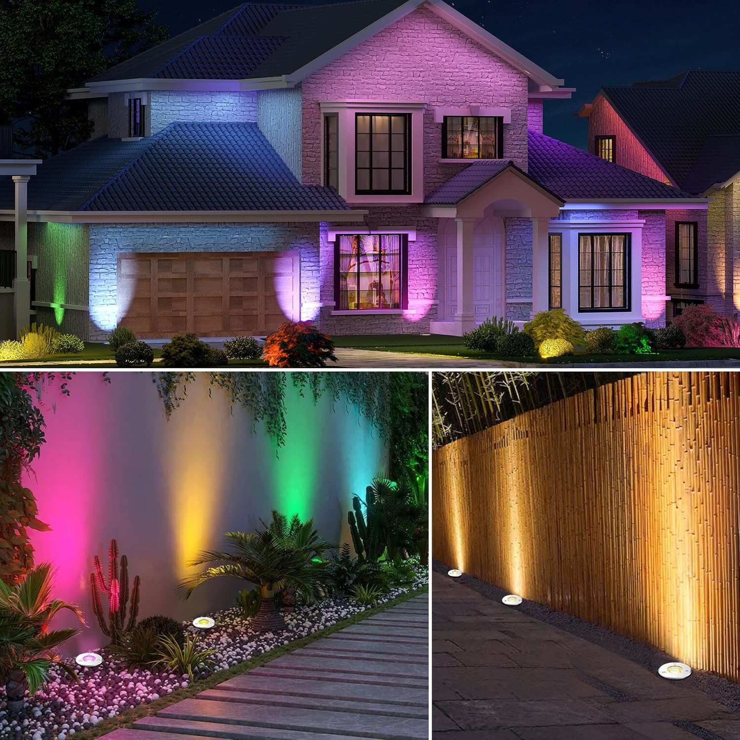 12Pack Low Voltage Outdoor Landscape Lighting RGBW Spotlight,Color Changing Outdoor Ground Light,12Pack IP67 Waterproof Pathway Tree Lights,Low Voltage LED In-Ground Light for Garden Yard