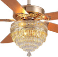 GJeg Crystal Ceiling Fan Fandelier with Lights - Retro Outdoor Fans with Remote Control, Farmhouse Ceiling Fan with Noiseless DC Reversible Motor,Dining Room,Living Room(62' Gold)