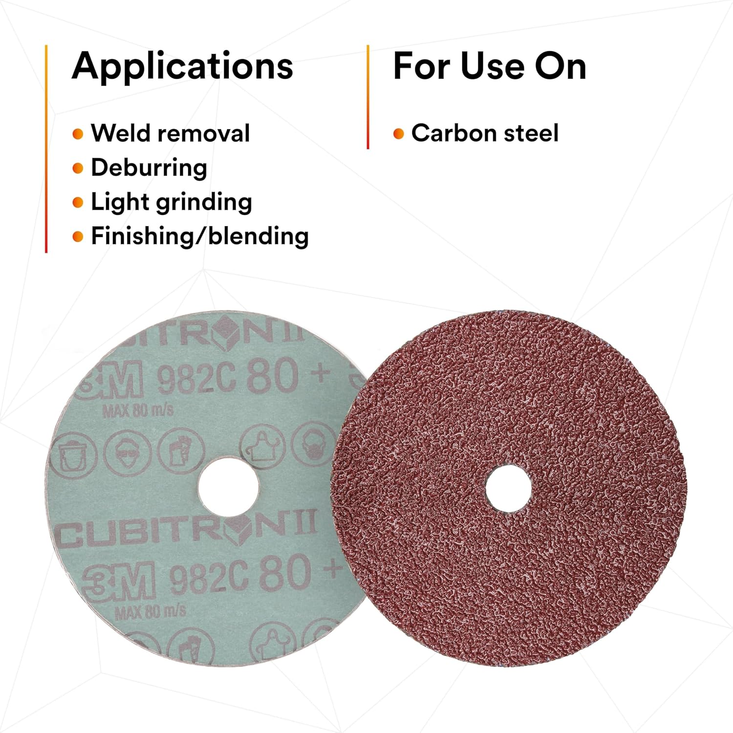 Cubitron II Fibre Disc 982C, Pack of 100, 4-1/2 in x 7/8 in, Center Hole, 80+ Grit Precision-Shaped Grain Abrasive Discs, for Heavy Grinding, Deburring, Beveling, Finishing, and Weld Removal