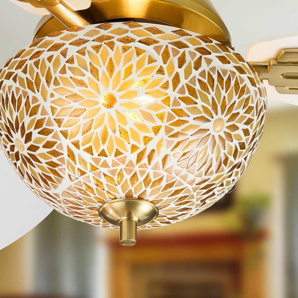 RIVER OF GOODS 42' W Pierre LED Indoor Gold and White Mosaic Glass Ceiling Fan with Remote Control