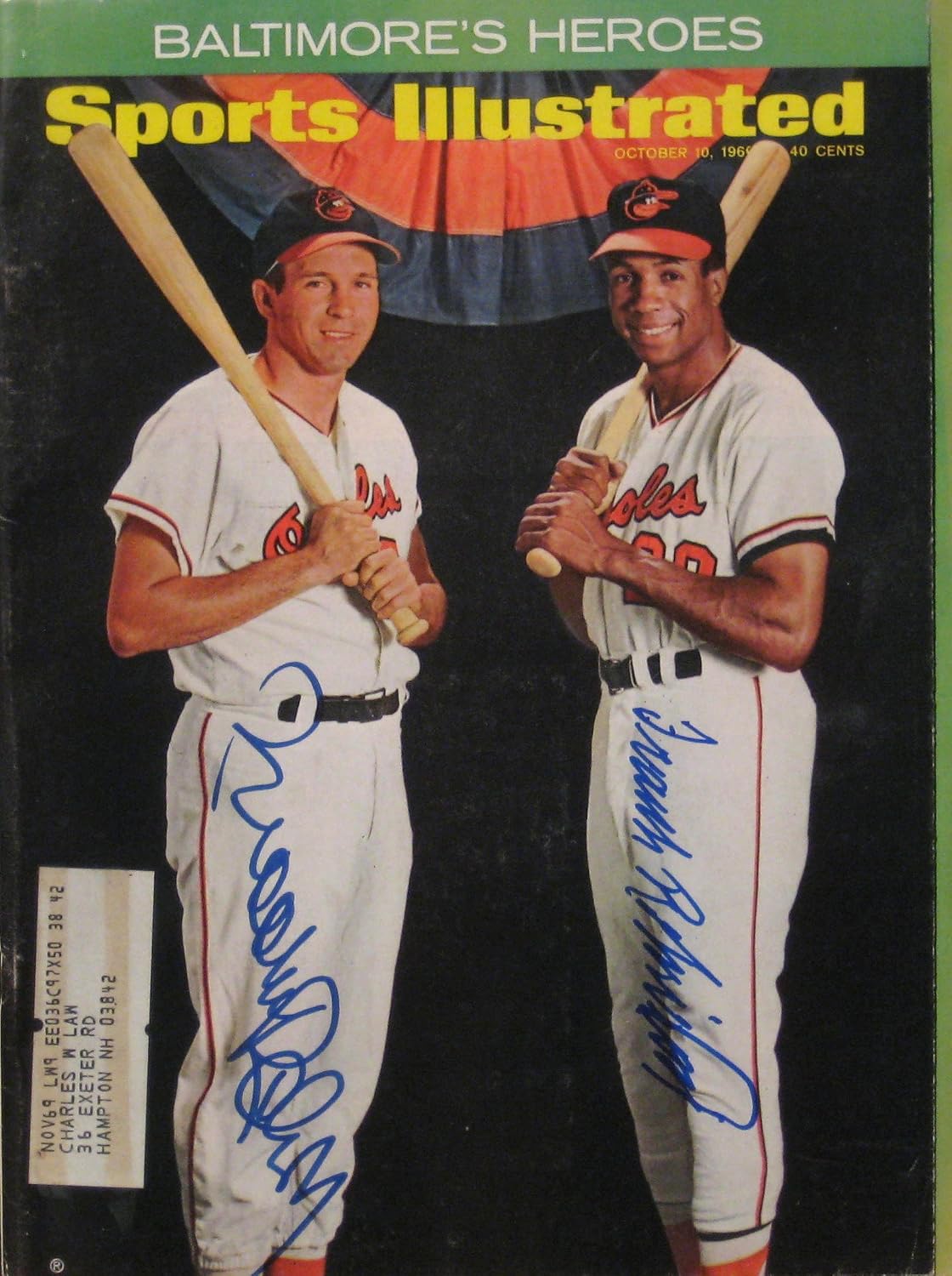 Frank Robinson & Brooks Robinson BALTIMORE ORIOLES autographed Sports Illustrated magazine 10/10/66