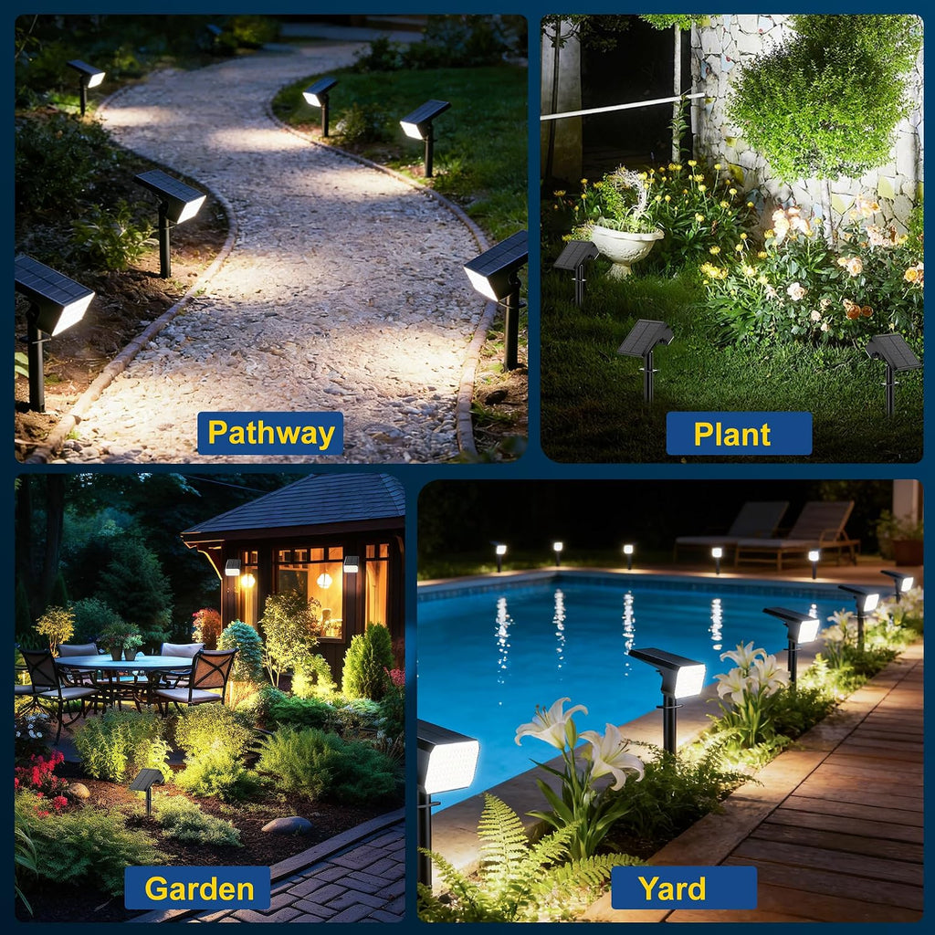 LANSOW Solar Spot Lights Outdoor 90LED 12 Pack Cool White& Solar Lights Outdoor Waterproof 8 Pack Daywhite