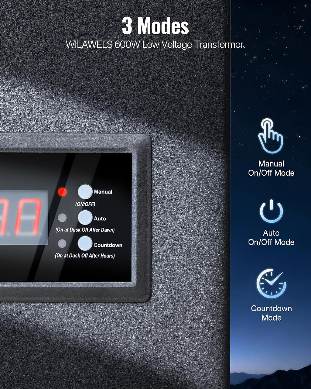 600W Low Voltage Landscape Transformer, 3 Zone Independent Control Landscape Lighting Transformer, 120VAC to 12/14V AC Low Voltage Transformer with Timer & Photocell Sensor ETL Listed C32LT06