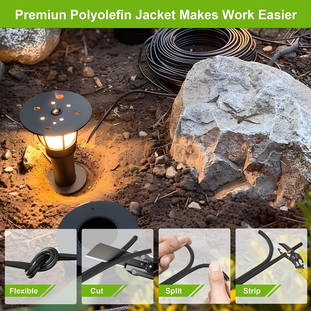 SYSTON 12/2 Low Voltage Landscape Lighting Direct Burial Stranded Wire Cable, 12 Gauge 2 Copper Conductors for Outdoor Spotlight Pathway Lighting and More Low Voltage Applications Use - 500 FT