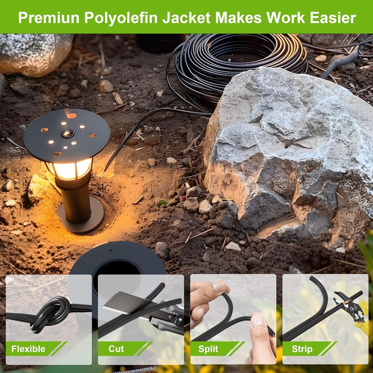 SYSTON 14/2 Low Voltage Landscape Lighting Direct Burial Stranded Wire Cable, 14 Gauge 2 Copper Conductors for Outdoor Spotlight Pathway Lighting and More Low Voltage Applications Use - 400 FT