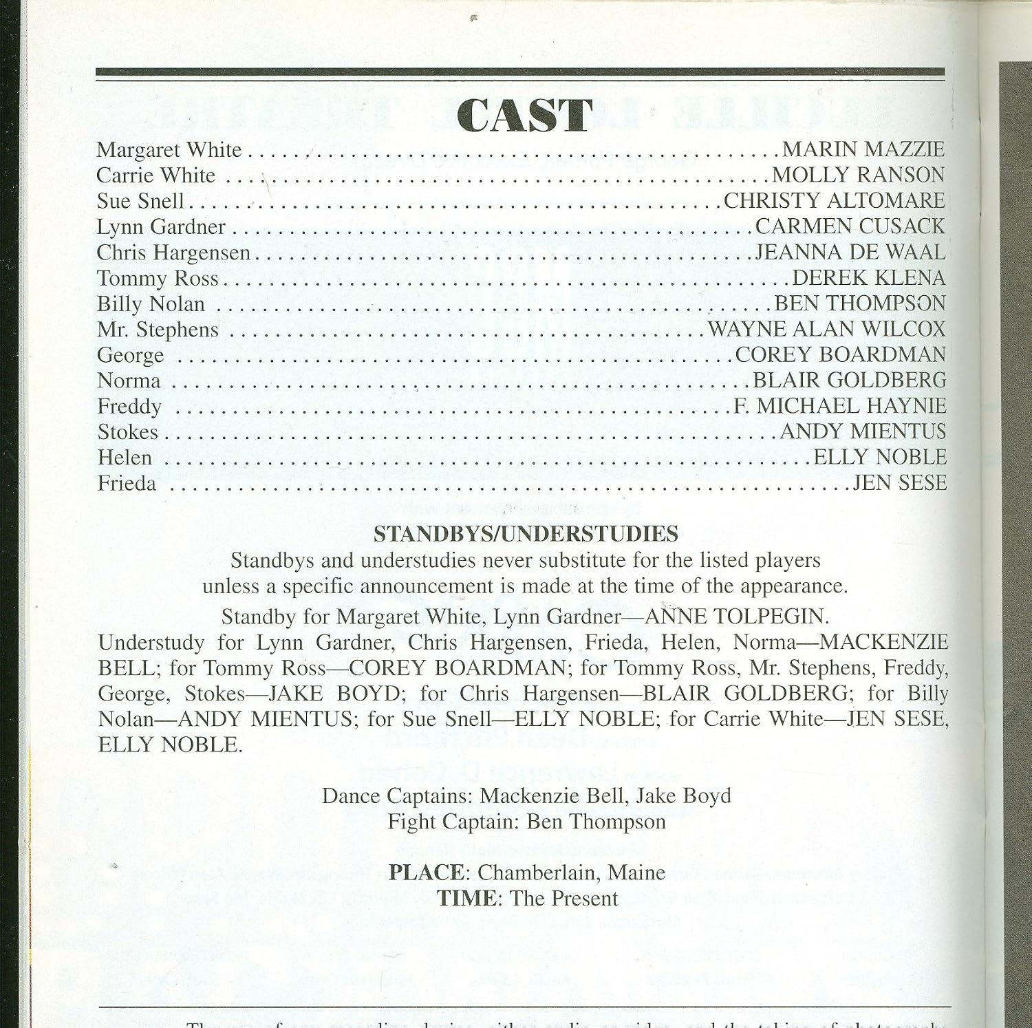 Carrie, Off-Broadway playbill + Molly Ranson, Marin Mazzie, Christy Altomare, Elly Noble