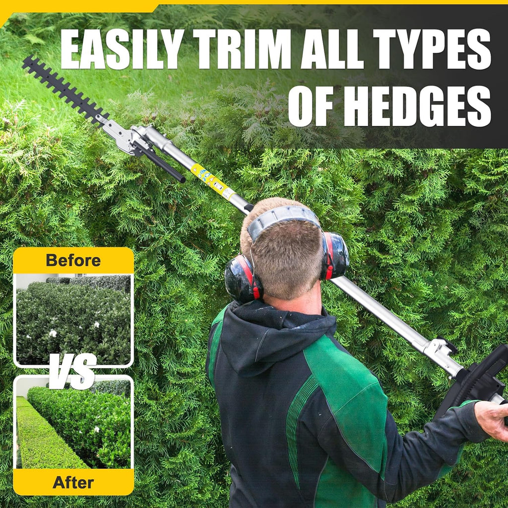 17'' Gas Hedge Trimmer, 48cc 2 Cycle Gas Powered Hedge Trimmer Brush Cutter,Pole Saw with Extension Pole Garden Trimming Tools for Tree Trimming and Branch Cutting (Maximum extends is 10.5FT)