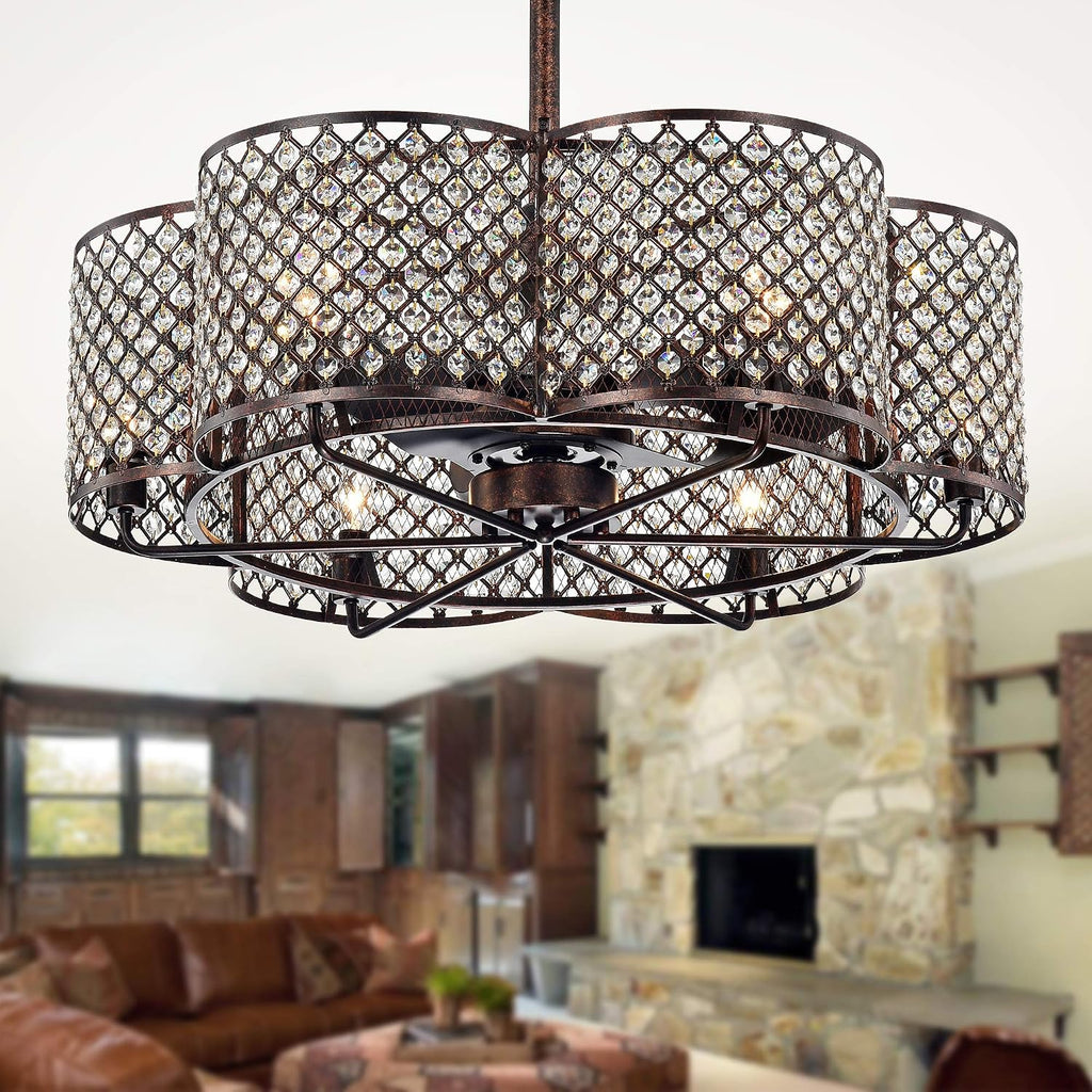 Warehouse of Tiffany CFL-8421RB Linza 30-Inch Rustic Bronze & Crystal Fandelier Flower Lighted (Incl Remote Control) Ceiling Fan