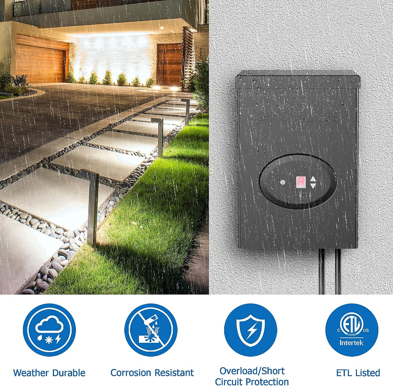 SUNVIE 10 Pack 12W Low Voltage Landscape Lights LED Landscape Lighting AC/DC 12V-24V Outdoor Spotlight, 200W Low Voltage Transformer Waterproof Landscape Lighting Transformer with Timer and Photocell