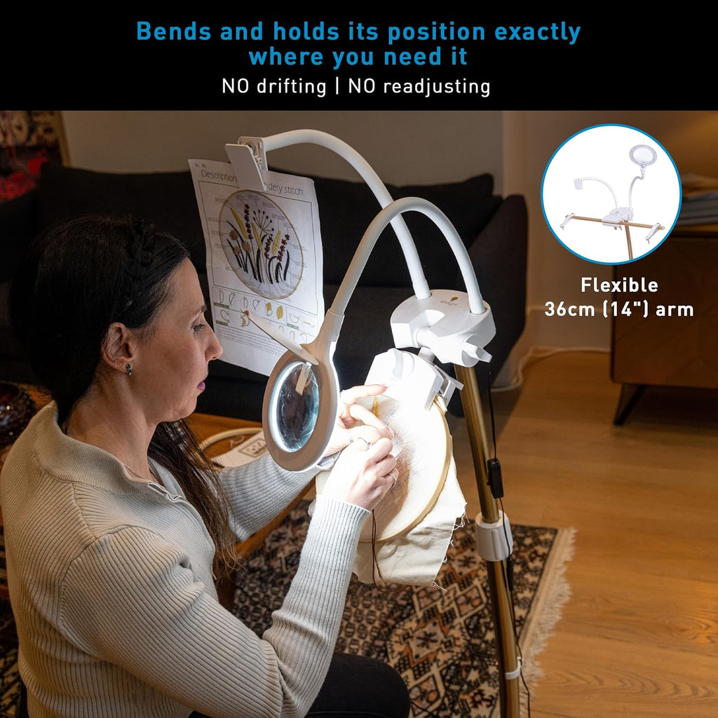 Daylight StitchSmart 2 Magnifier & Chartholder (Accessories Only)–Adjustable Embroidery Frame Support with LED Magnifier Lamp, 360° Rotation, 95+ CRI Lighting, Flexible Arms (Doesn't' Include Stand)