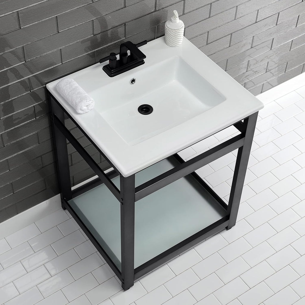 Kingston Brass LBT25227W34 Continental Vanity Sink Top, White 25.19 x 22.06 x 6, 1 count