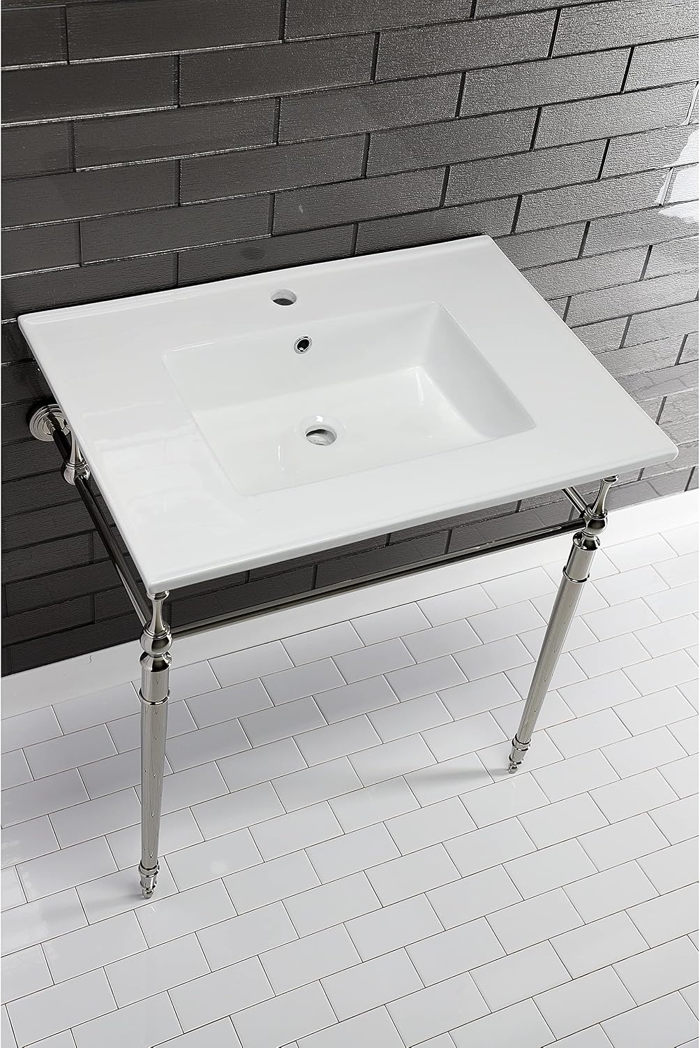 Kingston Brass LBT312271 Continental 31-Inch Ceramic Vanity Sink Top (1 Hole) in White