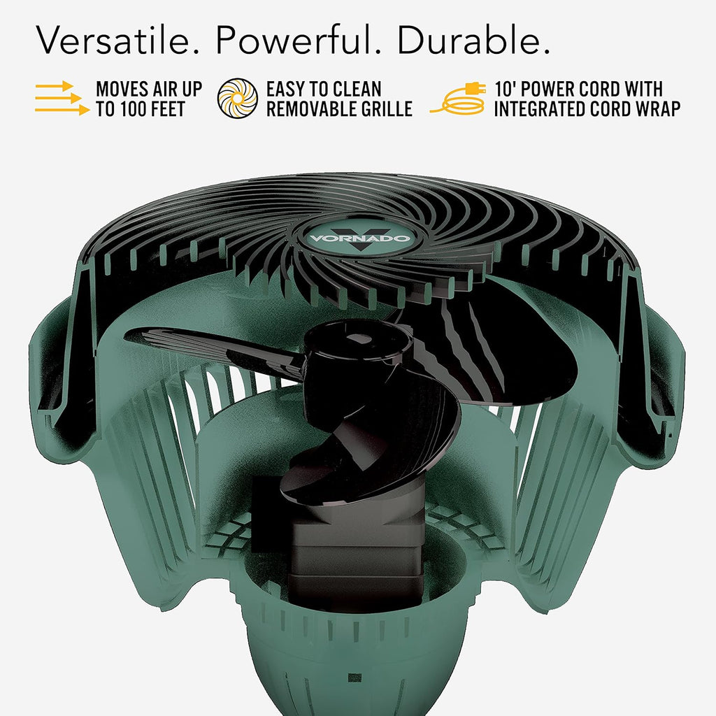 Vornado 293 Large Heavy Duty Shop Fan, 3 Speed Electric Fan, High Impact Casing, IP54-Rated Motor, Whole Room Air Circulator, Pivoting Head, Carry Handle, 16' Floor Fan for Bedroom and Garage, Green