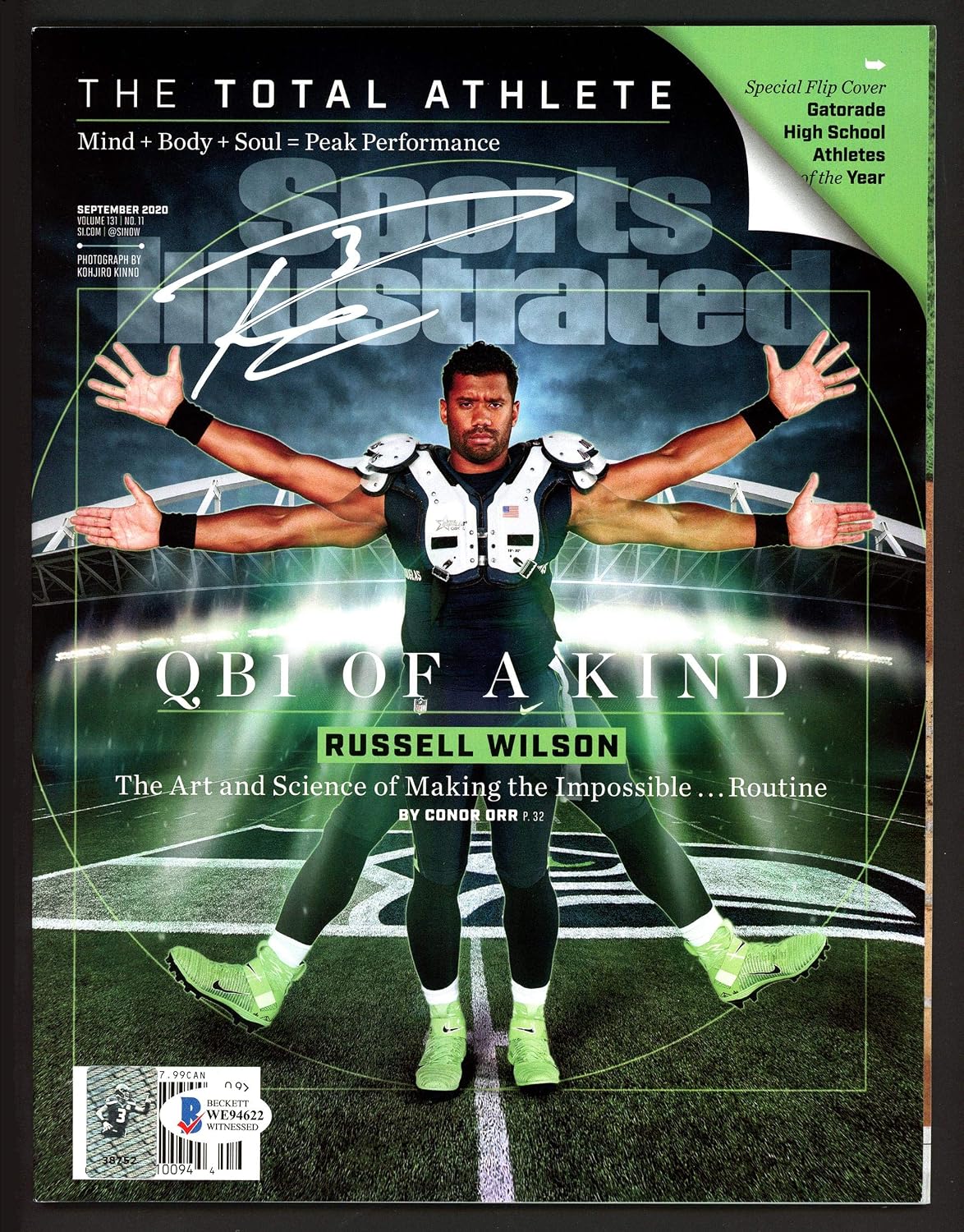 Russell Wilson Autographed Sports Illustrated Magazine Seattle Seahawks Signed in RW Holo & Beckett BAS Stock #182296 - Autographed NFL Magazines