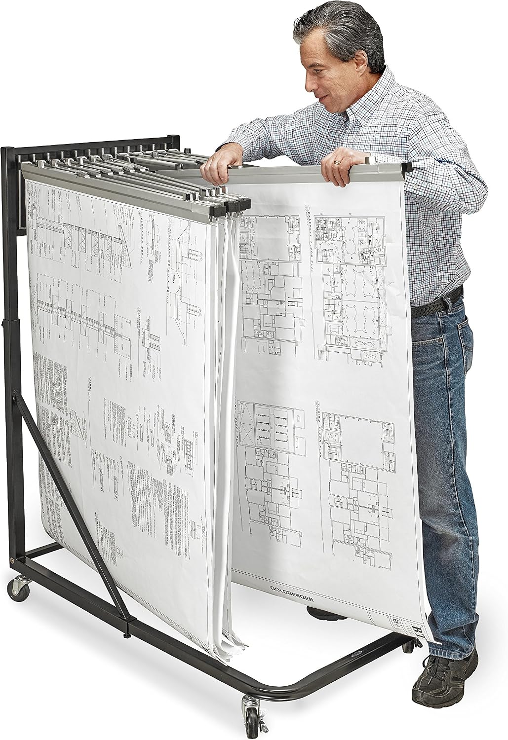 Adir Blueprint Rack and Clamps - 12 Pack of 36 Inch Blueprint Clamps and Mobile Blueprint Rack - Heavy-Duty Large Document Storage Solution for Blueprints, Posters, Maps, & Construction Plans