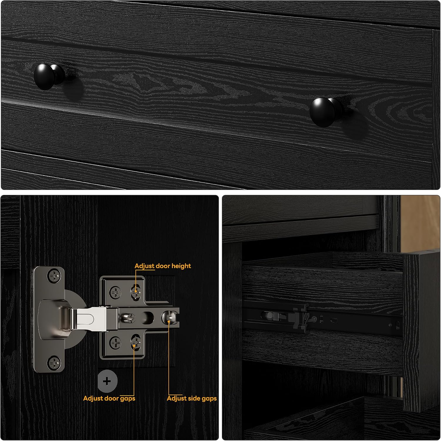 LIKIMIO 36 Inch Bathroom Vanity with Sink, Towel Holder & Adjustable Solid Wood Legs for Uneven Floor, Modern Bathroom Storage Cabinet with Tip-Out Drawer, 2 Drawers & Adjustable Shelf, Black