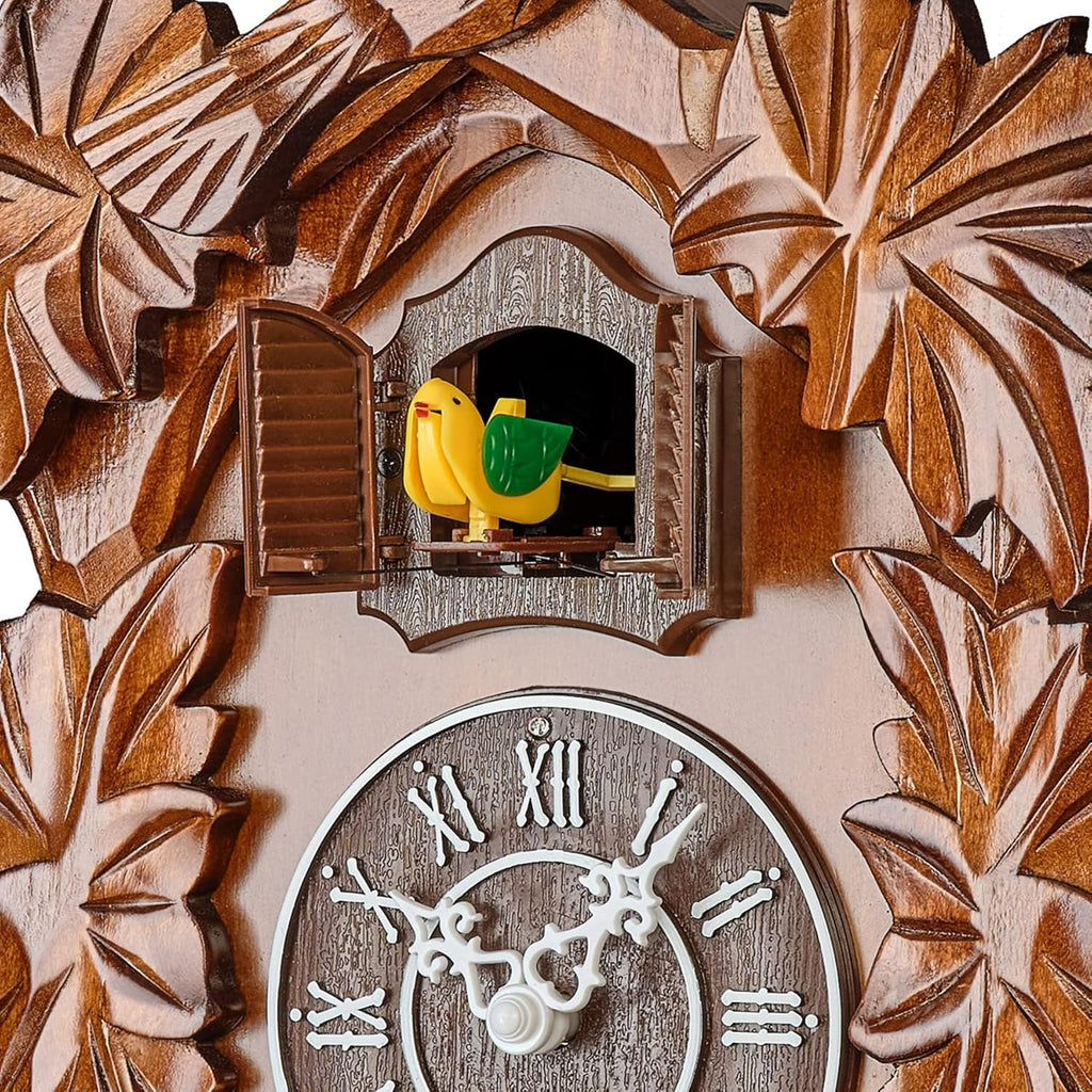 TIMEGEAR Cuckoo Clock with Night Mode, Hand Carved Decorations and Swinging Pendulum (Brown)