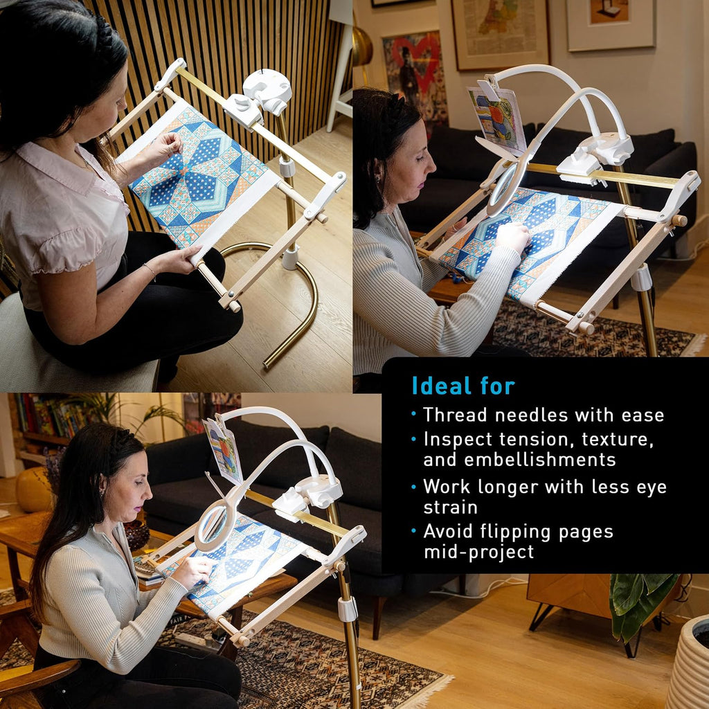 Daylight StitchSmart 2 Magnifier & Chartholder (Accessories Only)–Adjustable Embroidery Frame Support with LED Magnifier Lamp, 360° Rotation, 95+ CRI Lighting, Flexible Arms (Doesn't' Include Stand)