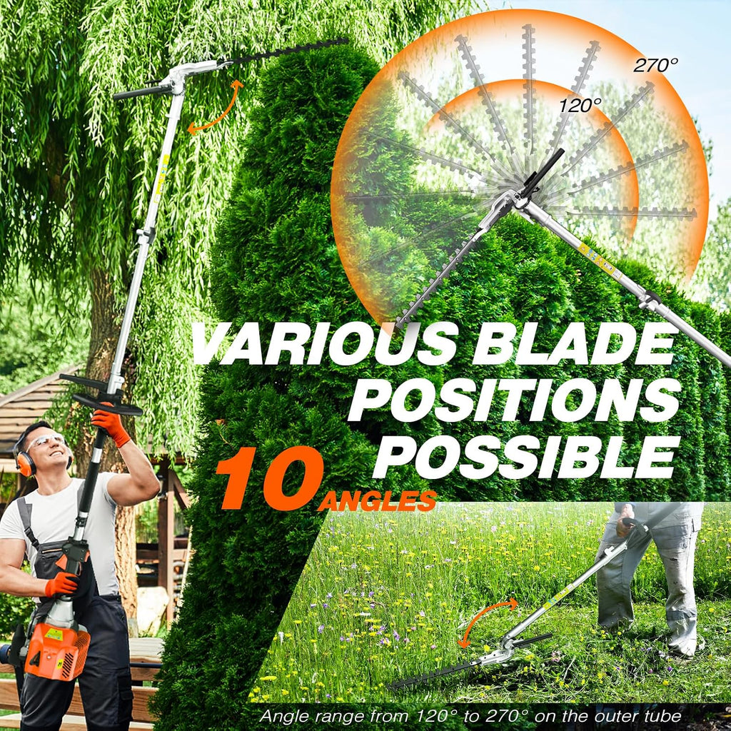 17'' Gas Hedge Trimmer, 48cc 2 Cycle Gas Powered Hedge Trimmer Brush Cutter,Pole Saw with Extension Pole Garden Trimming Tools for Tree Trimming and Branch Cutting (Maximum extends is 10.5FT)