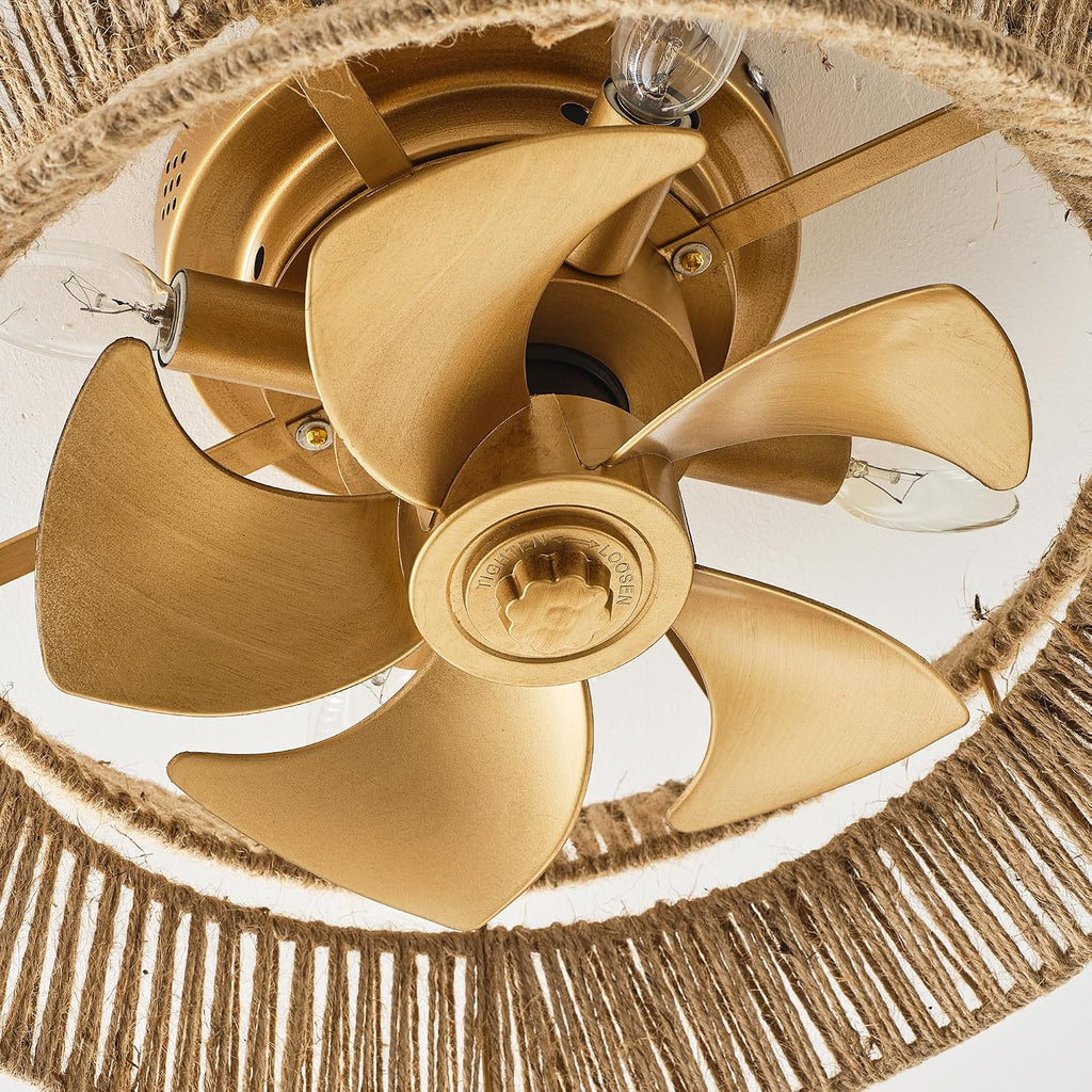Parrot Uncle 17.7 Inch Boho Ceiling Fan with Light, Remote Control Ceiling Fan, Flush Mount Low Profile, Reversible DC Motor, 4 Timers, Rustic Caged Fandelier for Bedroom (Brown)