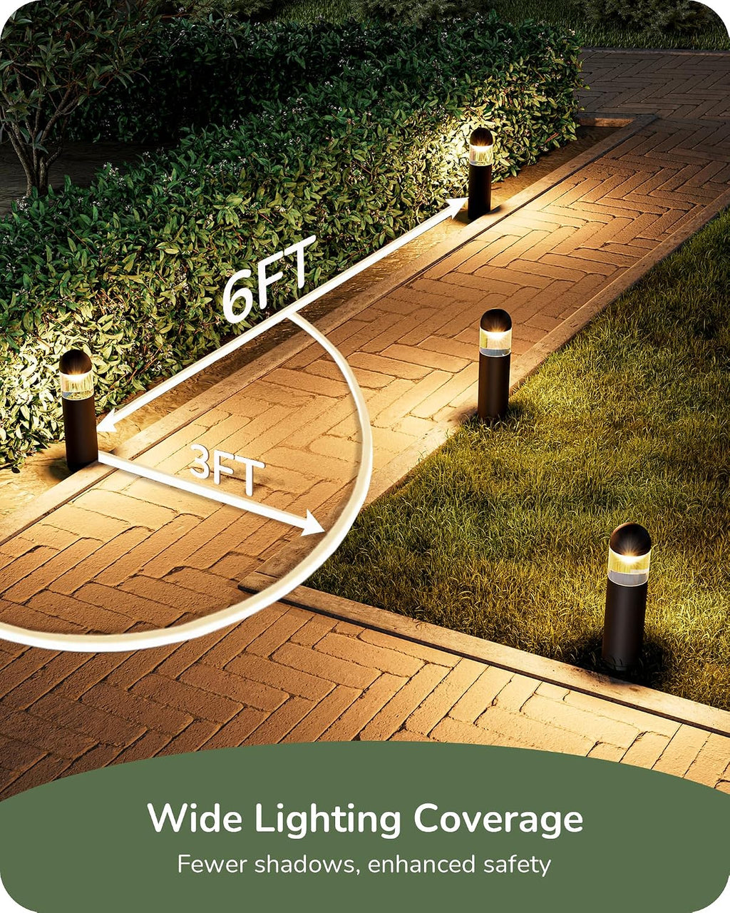 EDISHINE Low Voltage Landscape Lighting, 12V 3W 3000K Landscape Pathway Lights, Glass Aluminum Outdoor Pathway Lights Wired, Waterproof for Garden Yard Driveway, 50,000Hrs, CRI 80, Black, 10 Pack