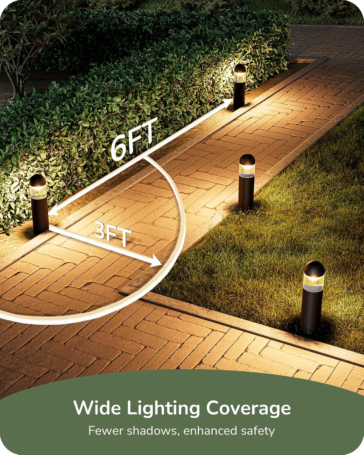 EDISHINE Low Voltage Landscape Lighting, 12V 3W 3000K Landscape Pathway Lights, Glass Aluminum Outdoor Pathway Lights Wired, Waterproof for Garden Yard Driveway, 50,000Hrs, CRI 80, Black, 10 Pack