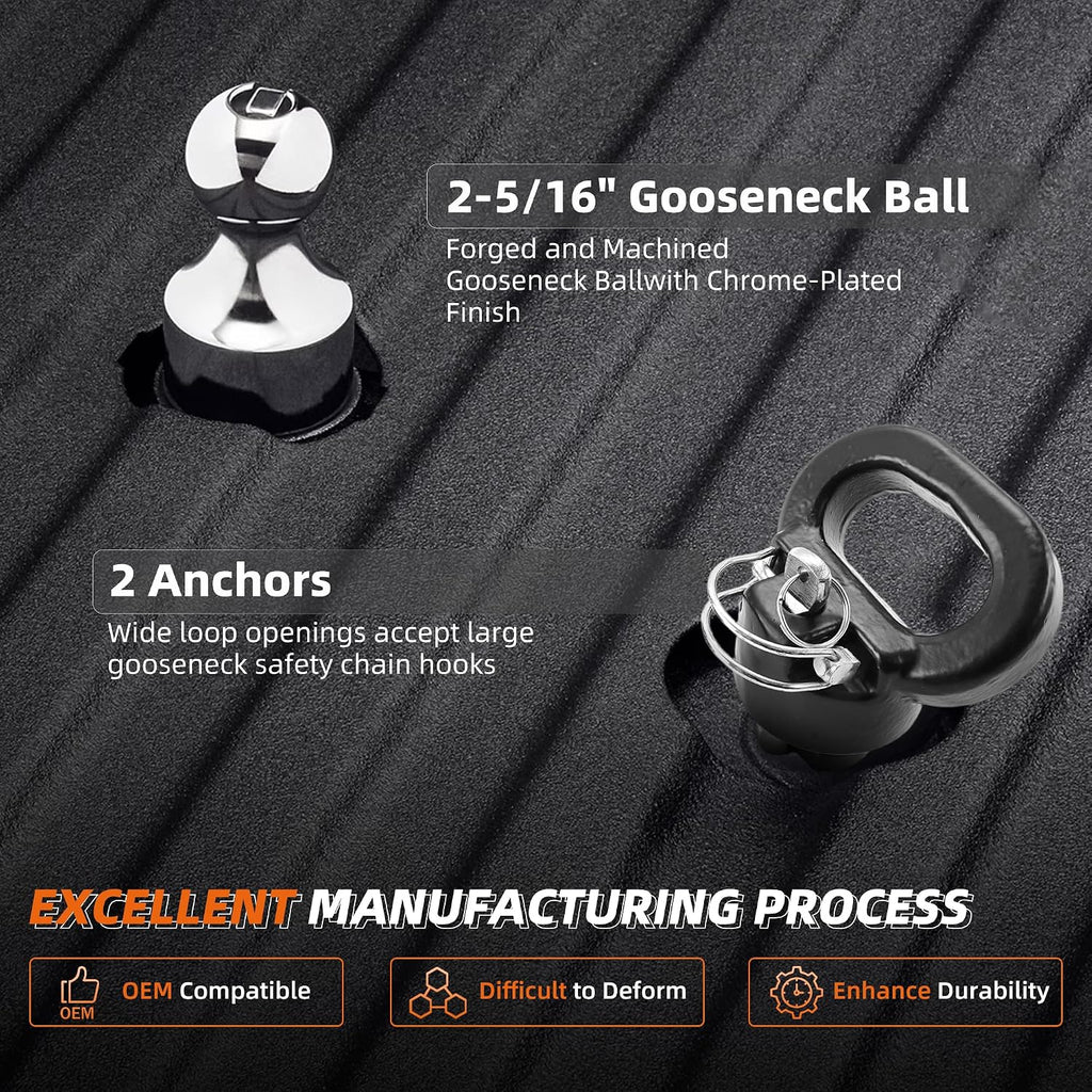 60618 Gooseneck Hitch Ball Kit Compatible with 2013-2026 Dodge Ram 2500 3500，2-5/16 Inch Gooseneck Ball for Truck Bed Safety Chain Anchors | 30000 lbs(Includes Box)