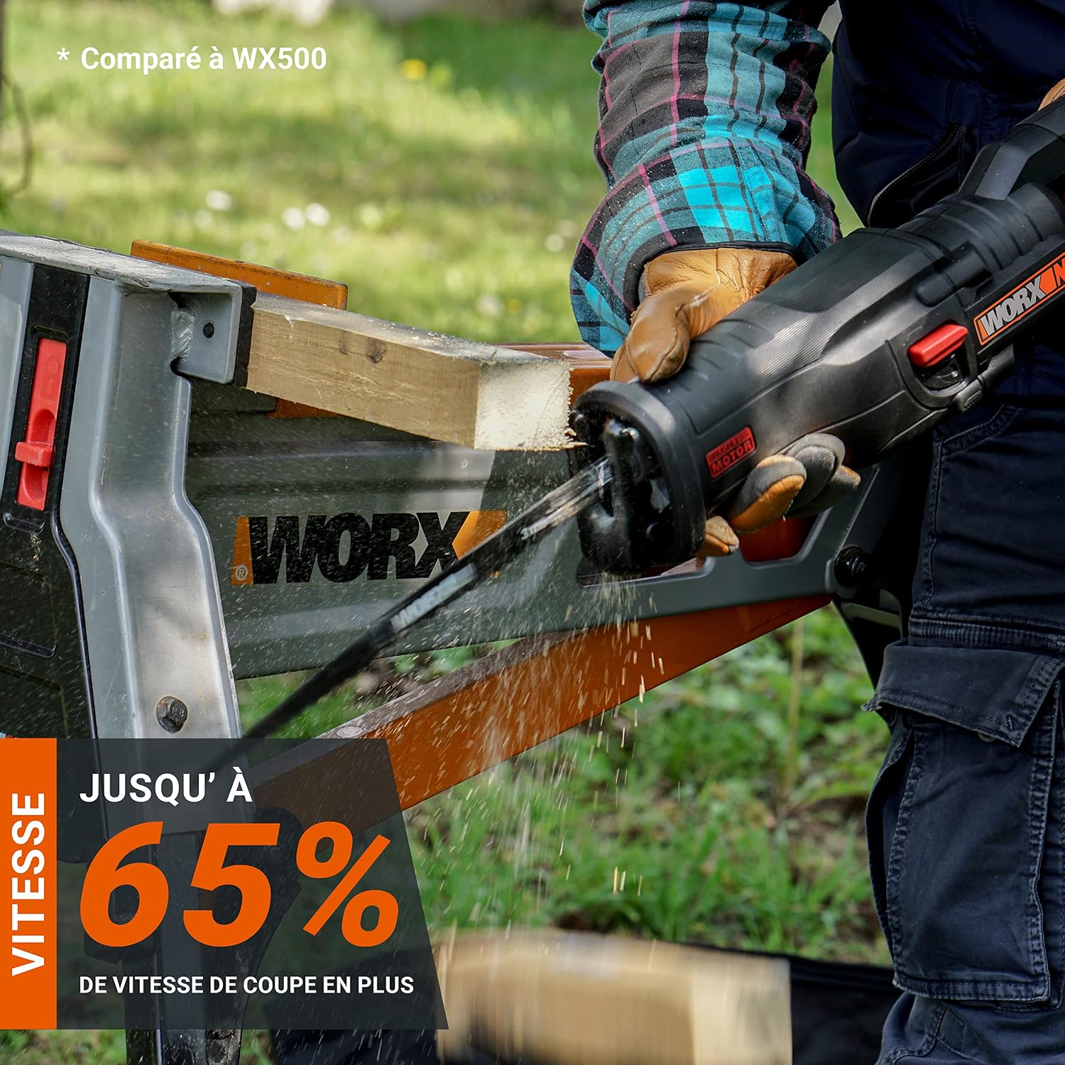 WORX 20V WX516 Cordless Sabre Saw, 29 mm Stroke, Up to 300 mm, Brushless Motor, Multi-Material, Variable Speed, Lightweight and Ergonomic, with 1 x 4Ah Battery and Charger