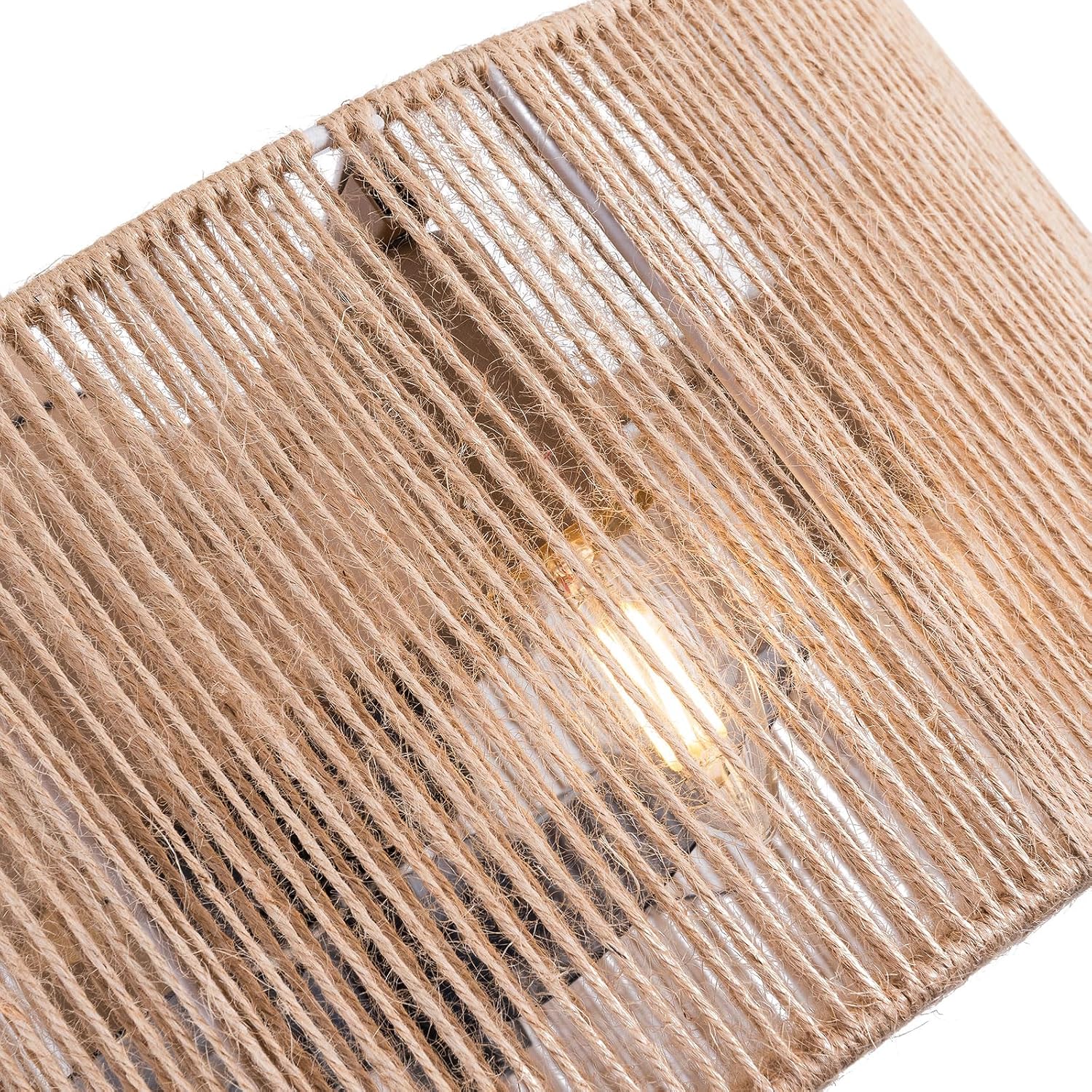 LOYALHEARTDY Boho Ceiling Fan with Light and Remote 18' 6-Speed 1/2/4/8H Timer Caged Modern Downrod Mount Bladeless Ceiling Fan Kids Fan, Hemp Rope Fringe Tassel Lampshade