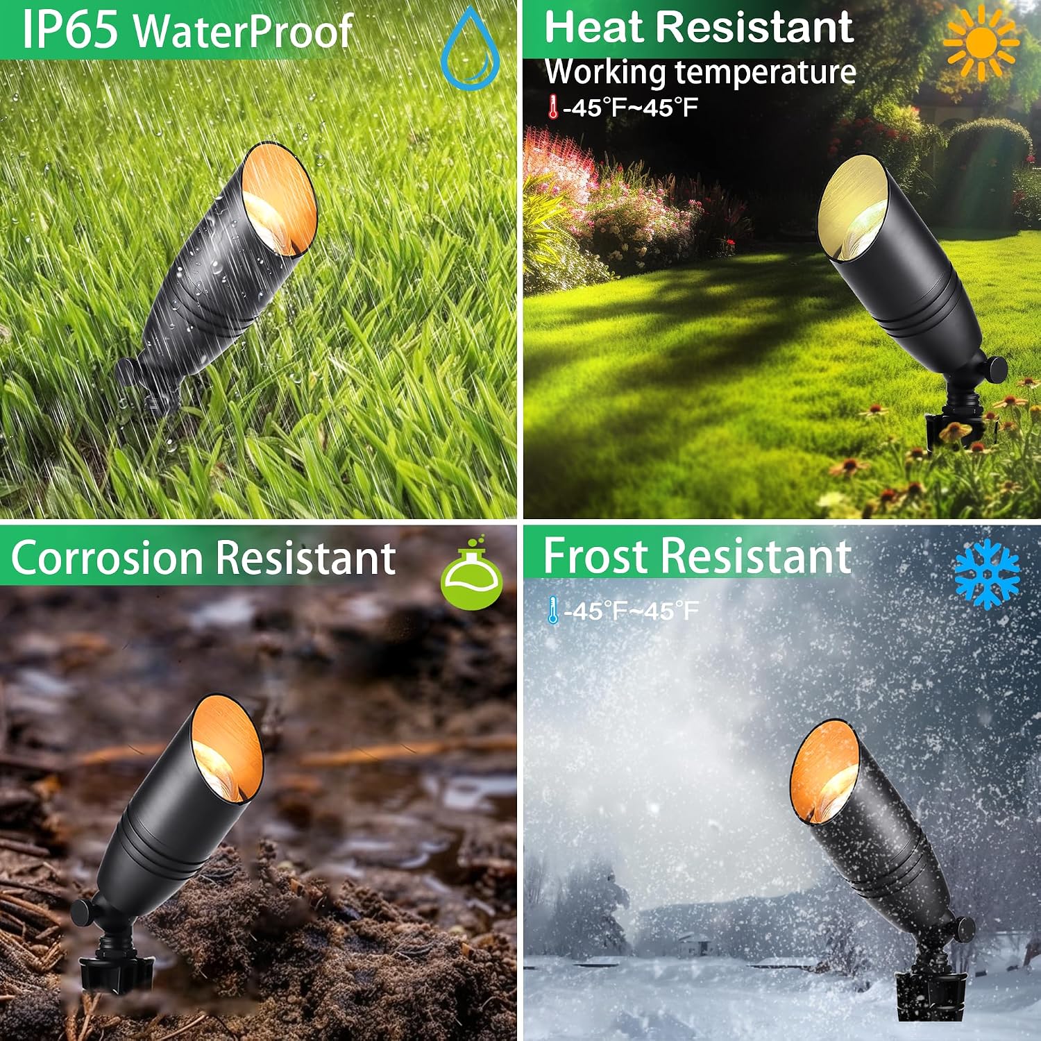 Remote Control RGB Color Changing Landscape Lighting,Low Voltage Spotlights,IP65 Waterproof Uplights for Yard,Heavy Duty Accent Fixtures, Double White MR16 Light Bulbs Included 5W 2700K