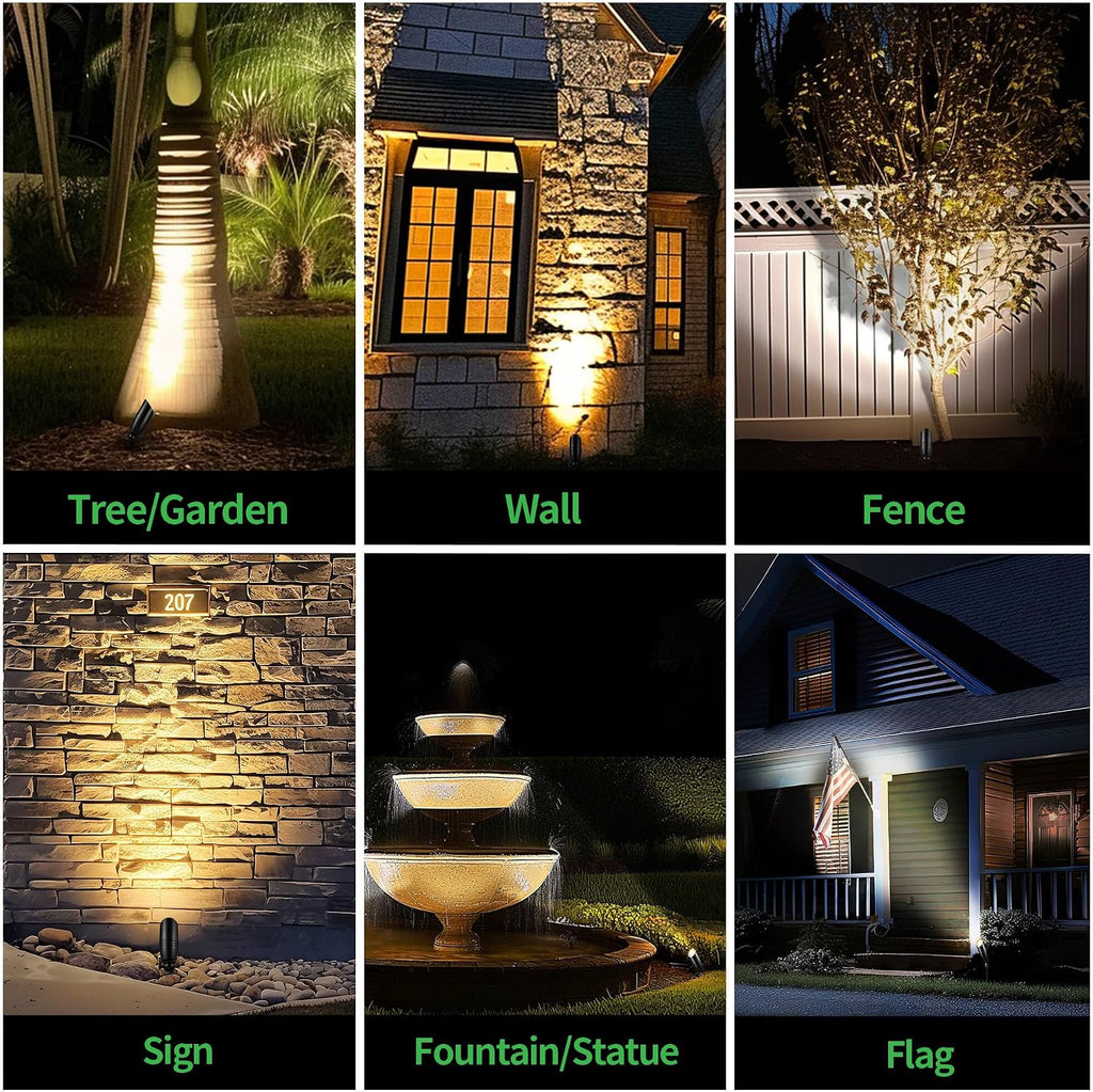 Landscape Spotlights Kit, 8 Pack Black Low Voltage LED Outdoor Lighting and 100W Transformer and 100FT Cable and 30 Wire Connectors, IP65 Waterproof Aluminum uplight for Yard House Porch